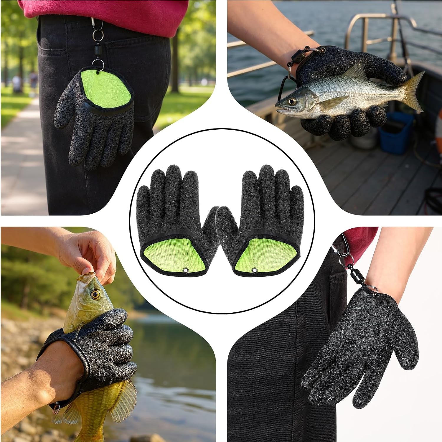 2 Pcs Fishing Gloves with Magnet Release Professional Catch Fish Gloves Non-Slip Waterproof Fish Glove Textured Grip Palm Glove Fisherman Fishing Accessories for Men Women Handling Catching Cleaning