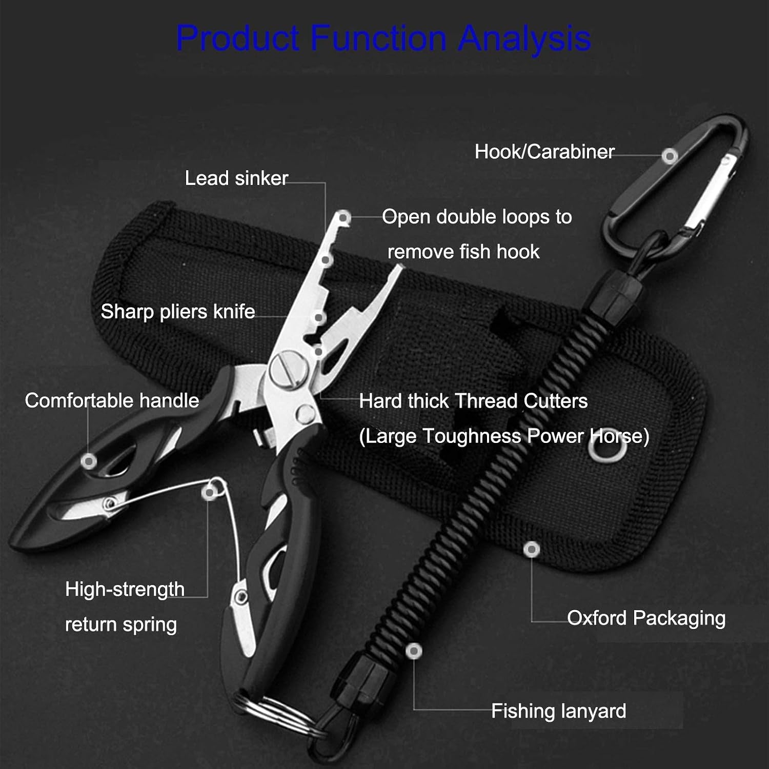 Fishing Pliers, Multi-Function Hook Remover Split Ring Fishing Gears Accessories, Stainless Steel Line Cutter with Sheath and Lanyard Fly Fishing Tools Set