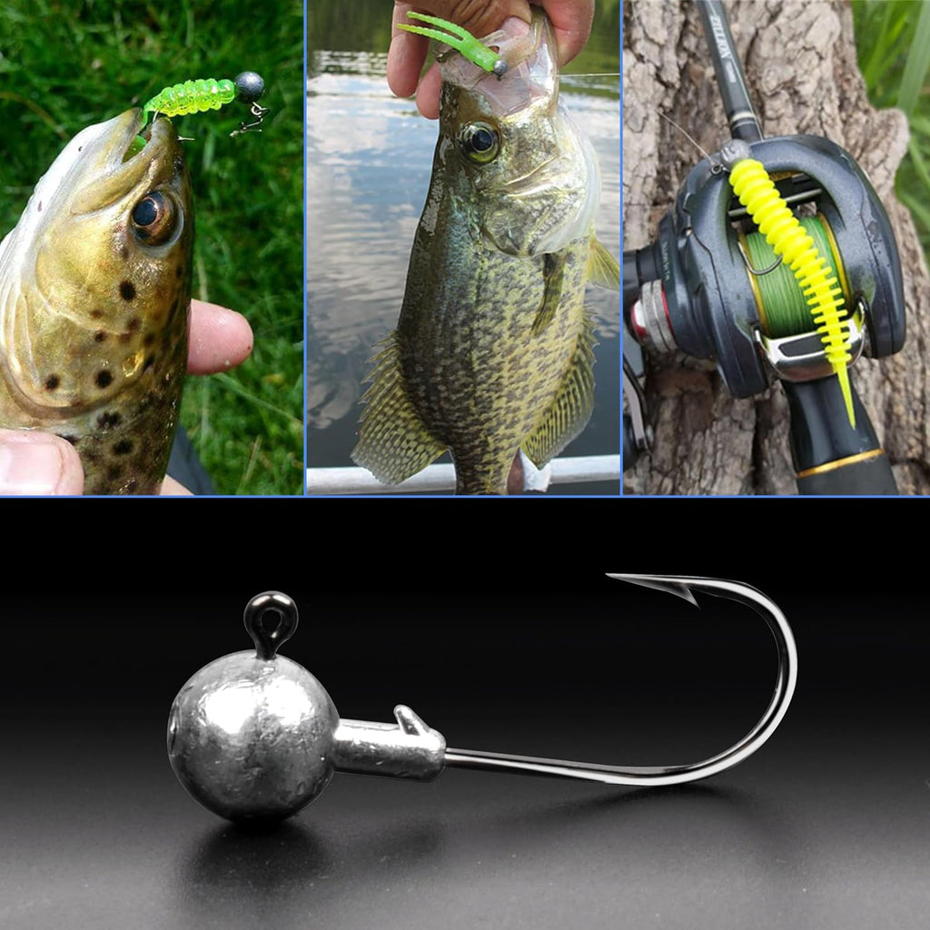 Jig Heads Fishing Hooks Set,Unpainted Jig Heads round Ball Crappie Jigs Sharp Swimbait Jig Heads for Bass Trout Crappie Walleye Saltwater Freshwater Fishing