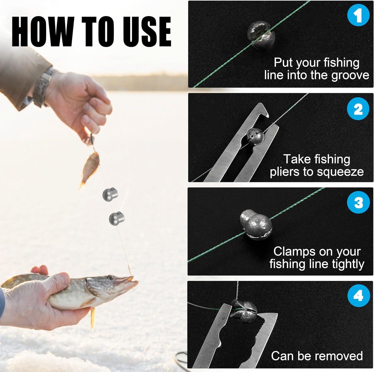 Split Shot Fishing Weight 110Pcs Fishing Weights Sinkers Removable Clip on Fly Fish Line round Lead Weights for Bass Trout Walleye