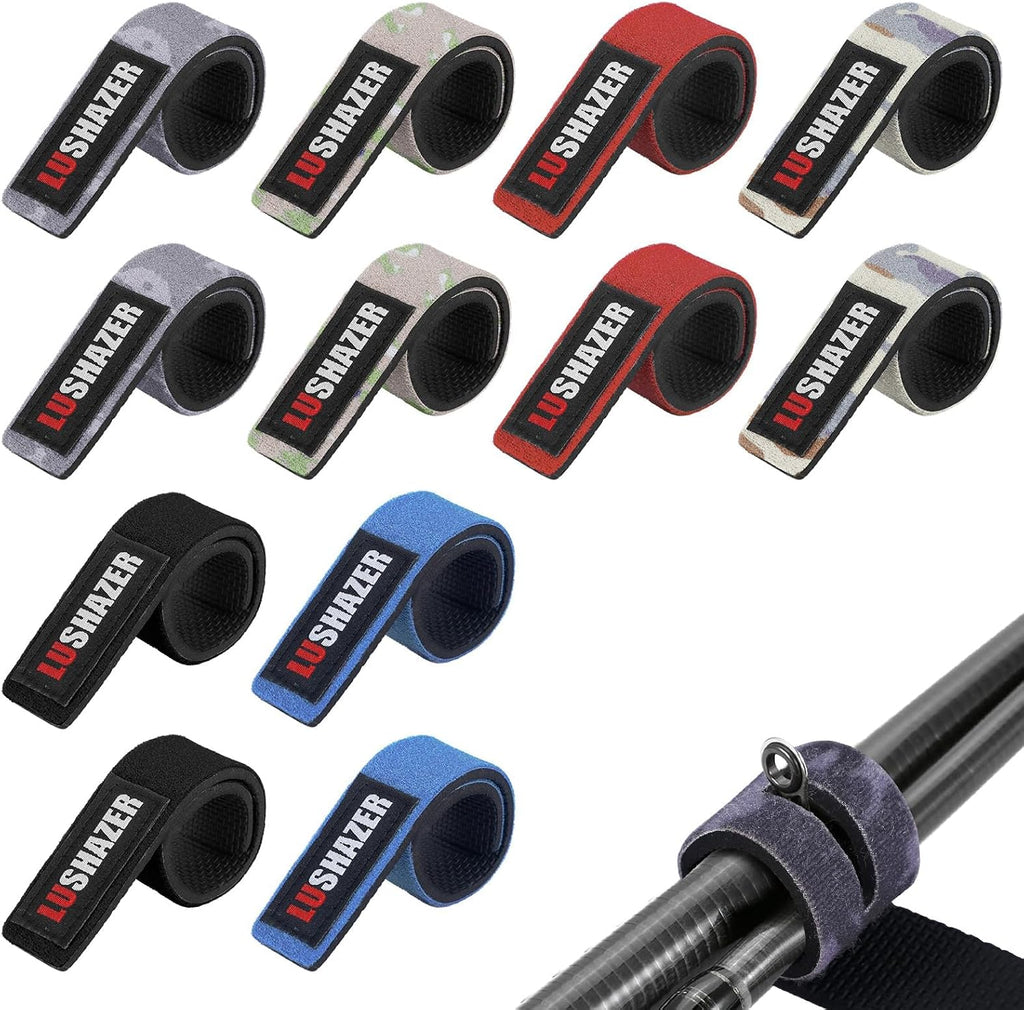 12 Pcs Fishing Rod Straps, 6 Colors, Hook and Loop Pole Straps, Stretchy Neoprene Fishing Rods Ties Rod Wraps, Pole Belts for Casting Rods Spinning