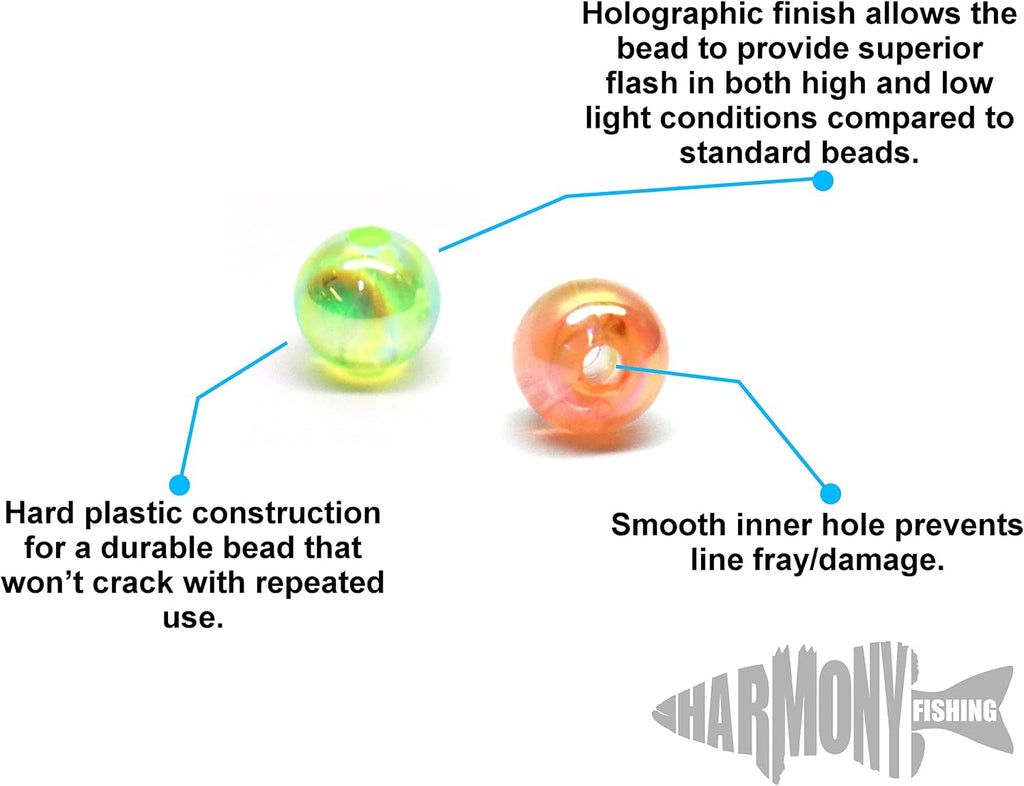Harmony Fishing - Holographic Beads for Fishing Rigs, Baits & Lures (50 Pack)