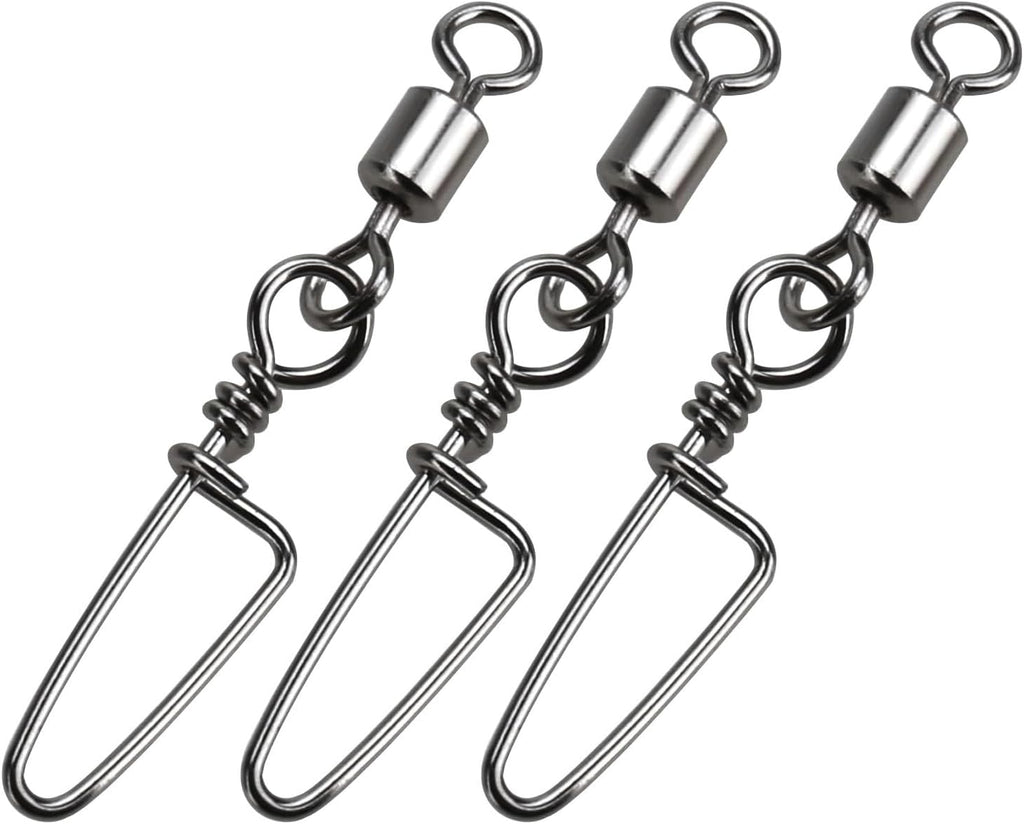 Fishing Snap Swivel High Strength Rolling Swivel with Coastlock Snap Steel Swivel 100LB Saltwater Freshwater Fishing Corrosion Resistant 50Pcs