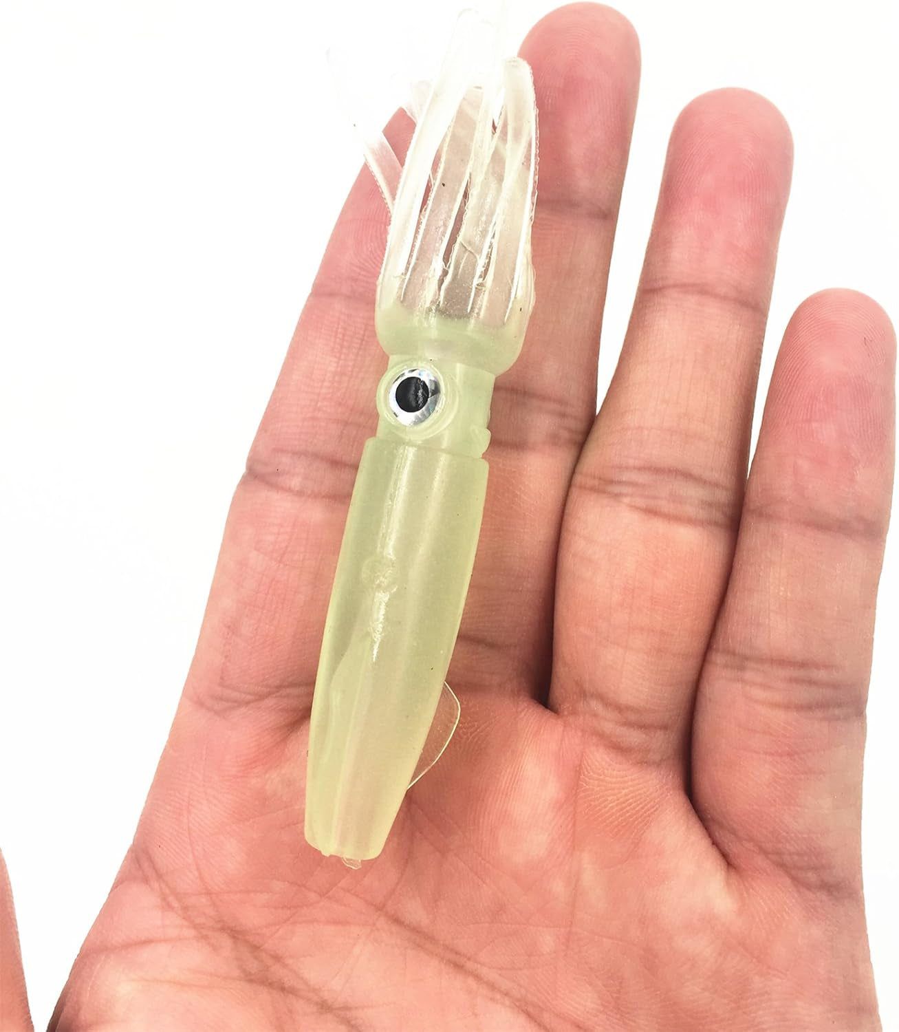 Soft Luminous Octopus Trolling Saltwater Bait Squid Skirt Fishing Lures Glow in Dark,4.13Inch,(Green 5Pcs)