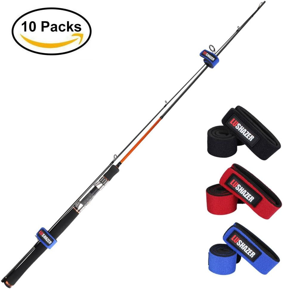 Fishing Rods Belt Stretchy Rod Straps Fishing Tackle Ties Cable Fishing Rod Holders Fit for Casting Rods, Spinning Rods and Fly Rods (5 Color, 10 Pcs)