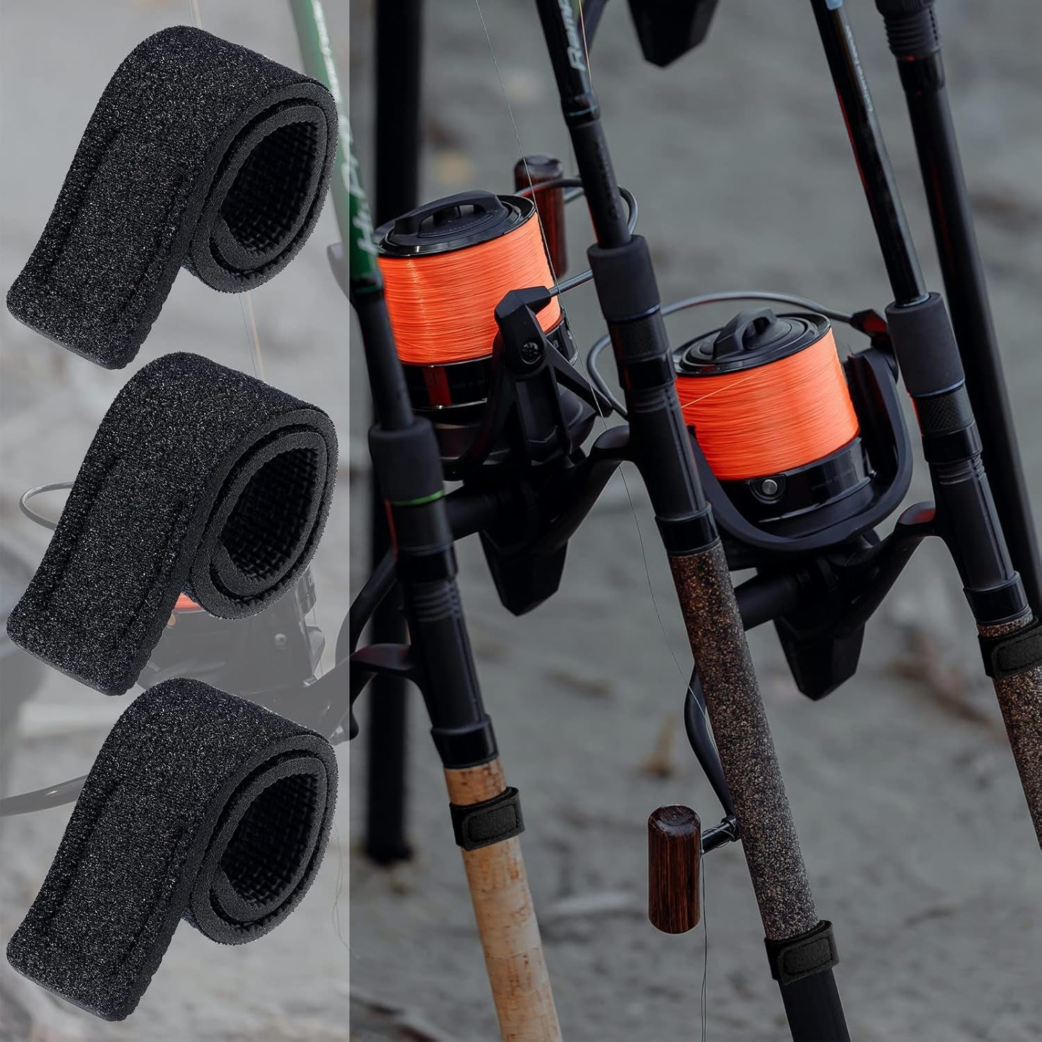 Fishing Rod Ties Fishing Rod Wrap Strap Fishing Pole Belt Stretchy Rod Holder Elastic Fishing Tackle Ties Casting Rod Strap (Black Color, 20 Pcs)