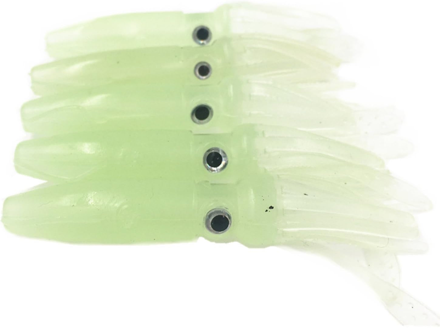Soft Luminous Octopus Trolling Saltwater Bait Squid Skirt Fishing Lures Glow in Dark,4.13Inch,(Green 5Pcs)