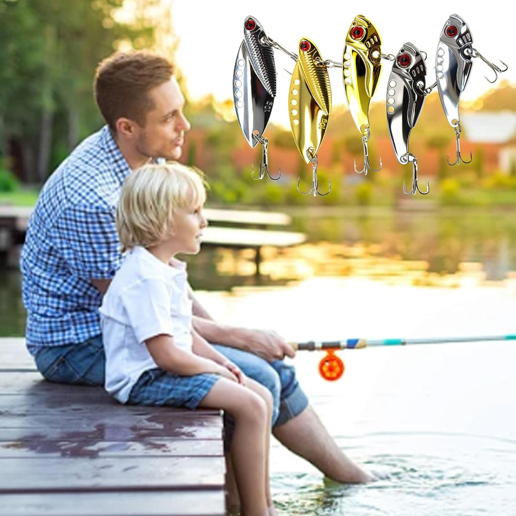 5PCS/10PCS Fishing Lures, Metal VIB Hard Blade Baits, Spinner Spoon Metal Fishing Spoon Crankbaits Swimbaits for Trout Walleye Crappie