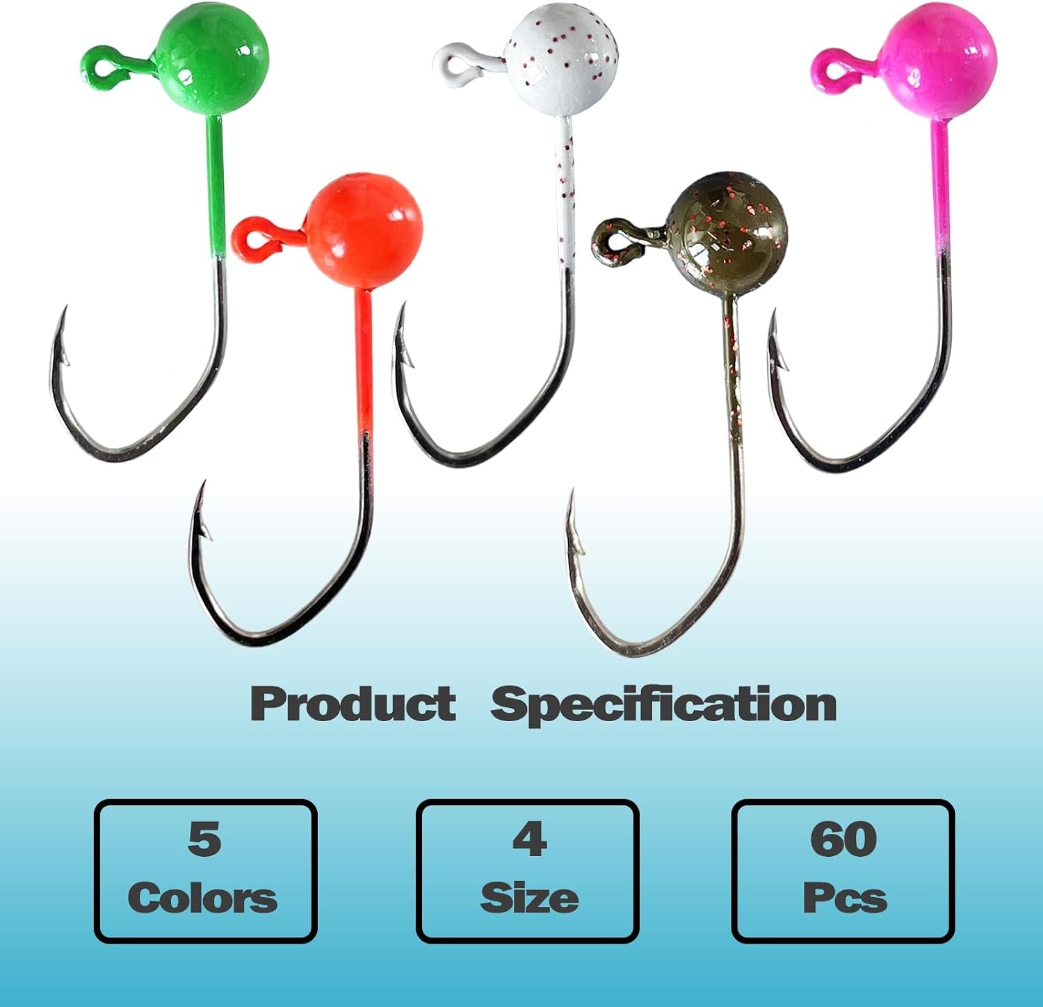 Fly Tying Jigs Kit,60Pcs Small Jig Heads for Fly Fishing,Round Ball Crappie Jigs Trout Tying Flies Ice Fishing 1/64Oz 1/32Oz 1/28Oz 1/16Oz