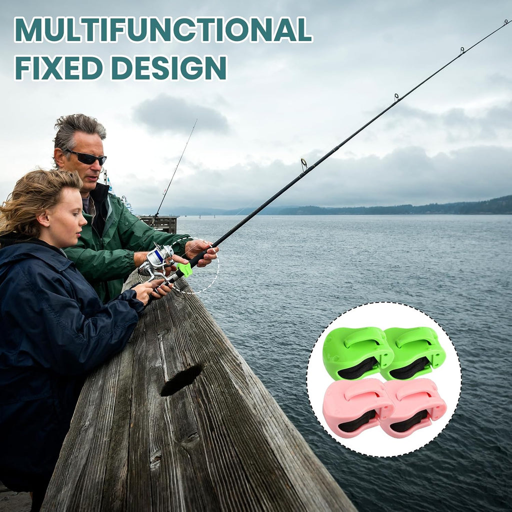 Fishing Rod Holder Clips, 8 Pack Portable Fishing Pole Holders for Beach & Ground, Durable ABS Rod Straps for Various Rod Sizes (4 Green ＆ 4 Pink)