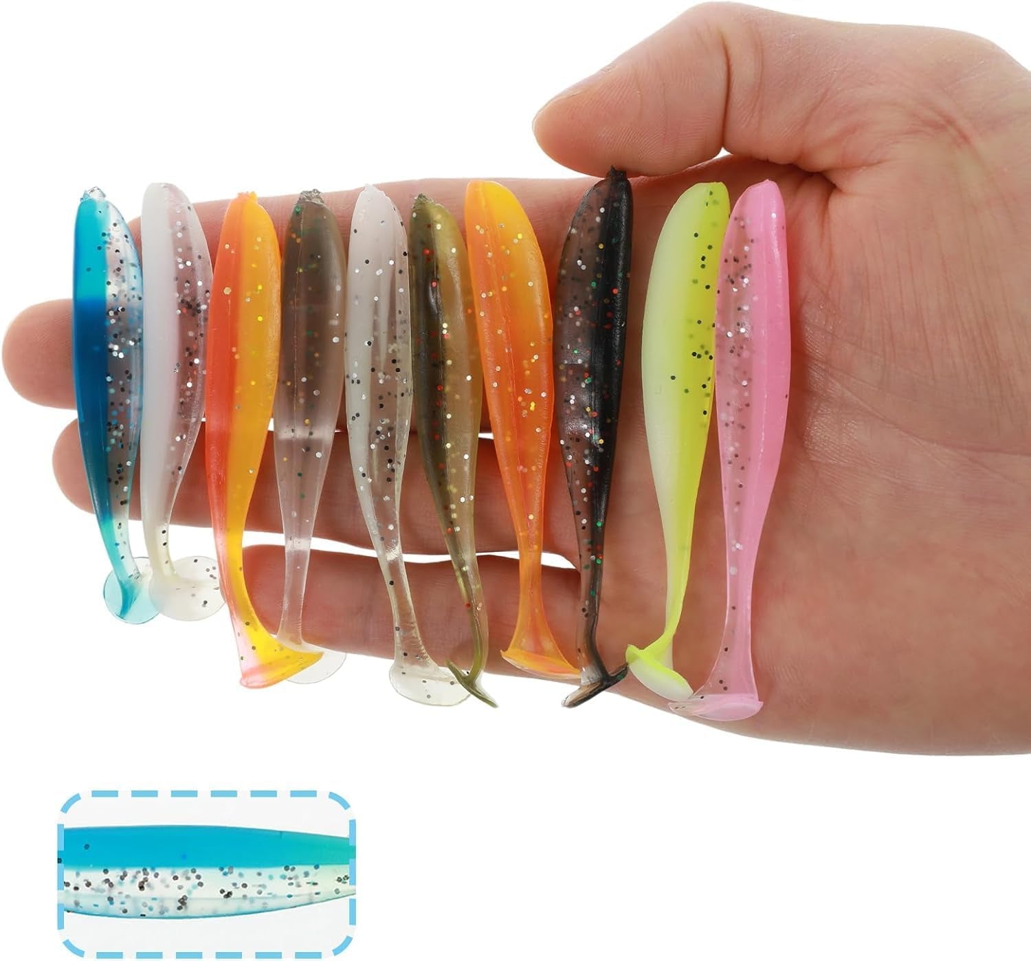 50 Pcs Soft Silicone Paddle Tail Swim Baits Fishing Lures | Pre-Rigged Jig Head, Bass Fishing Bait, Trout, Saltwater Freshwater, Glide Bait
