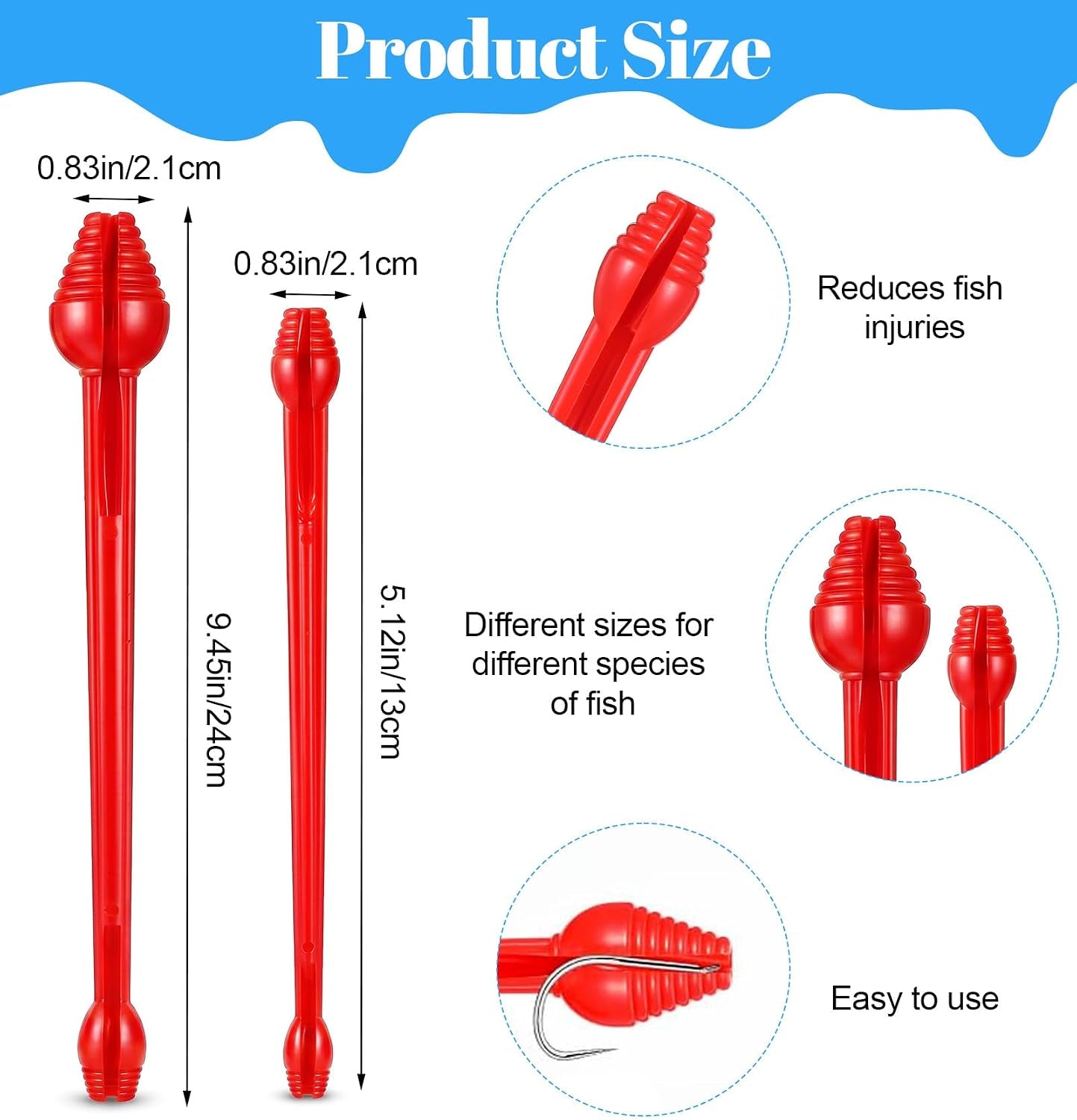 6 Pcs Fish Hook Remover, Double-Head Design Fishing Gear | Fish Hook Remover Tool Accessories (Red, Green, Yellow)