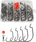 135Pcs Bass Fishing Hooks Set - 110Pcs High Carbon Steel Offset Worm Hooks Assortment #1, 1/0, 2/0, 3/0, 4/0 with 10Pcs 8Mm Red Beads and 5Pcs #2 Barrel Swivels - EWG Hooks for Plastic Worms