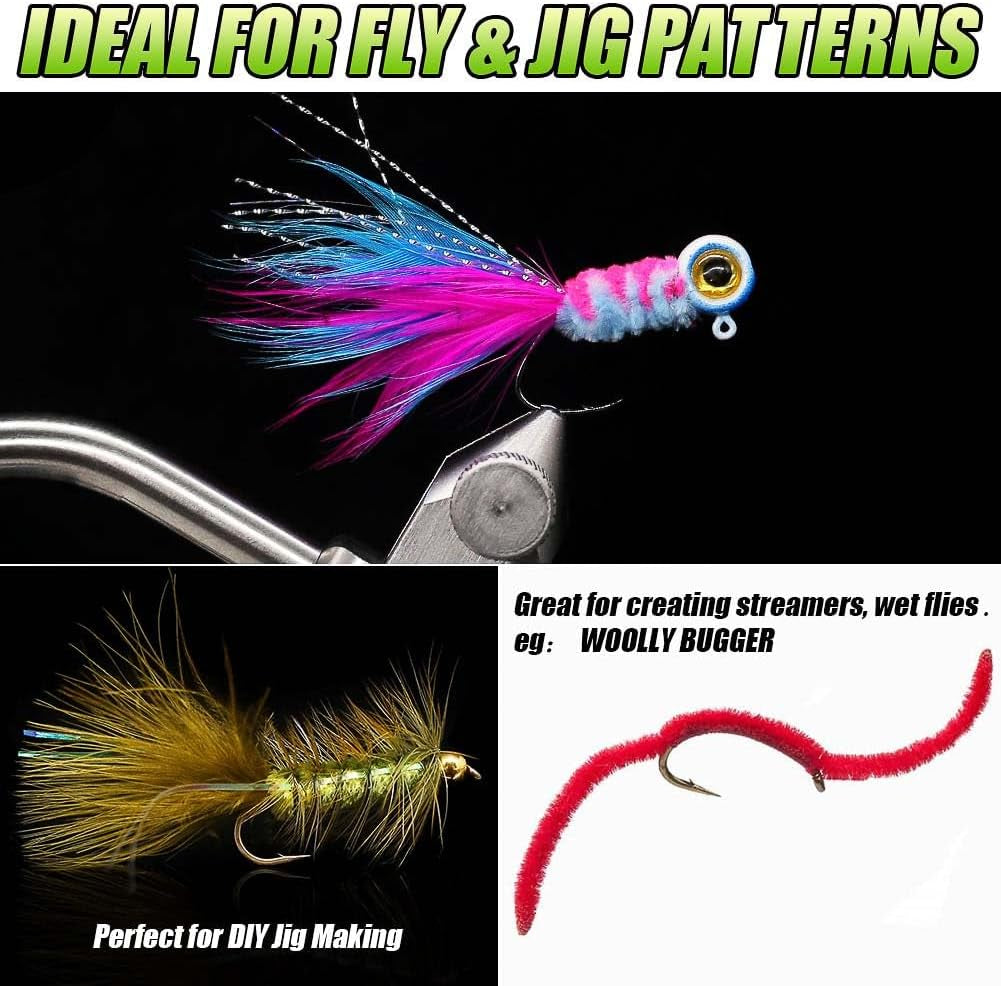 Chenille Fly Tying Materials 16-Color Kit Fly Tying Supplies for Crappie Jigs, Wooly Buggers, Streamers