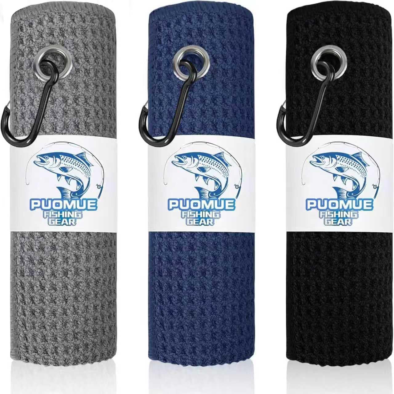 3 Pack Microfiber Fishing Towels with Clip, 16" X 16", Waffle Pattern for Effective Cleaning of Fishing Gears or Dirty Hands, Perfect for Camping Towels and Hiking Towles
