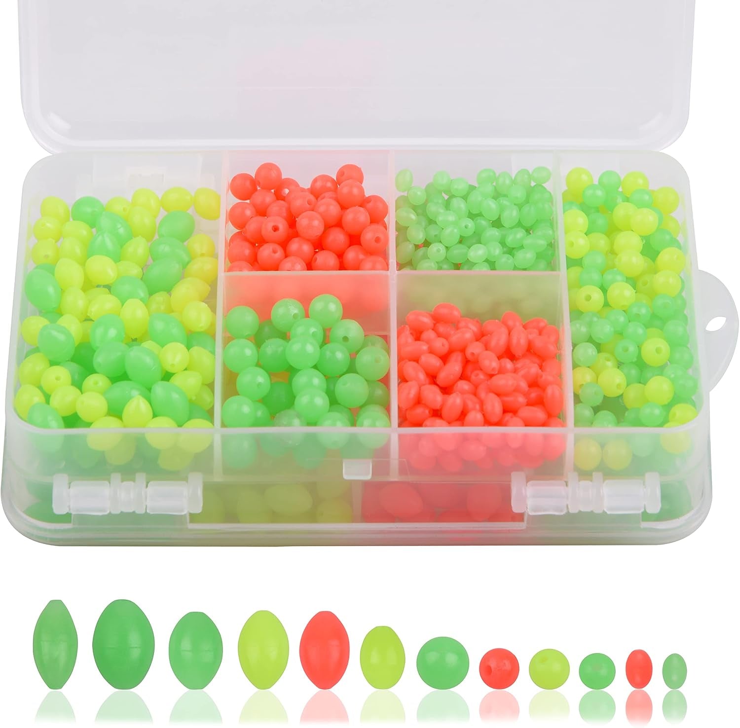 Soft Fishing Beads Assortment Kit,1000Pcs Glow Beads Fishing Bait Eggs Luminous Oval round Plastic Rig Beads Fishing Tackle Saltwater for Steelhead Trout