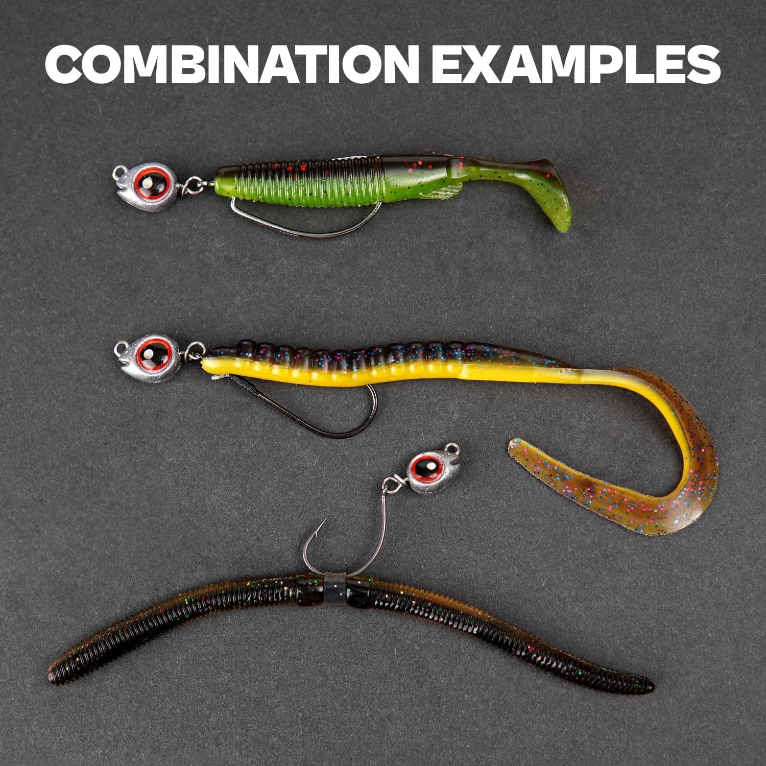 15-Sets Detachable Fish Head Swimbait Jig Heads - Weedless EWG Hooks Kit for Fishing (15 Fish Eye Weights + 15 Hooks)
