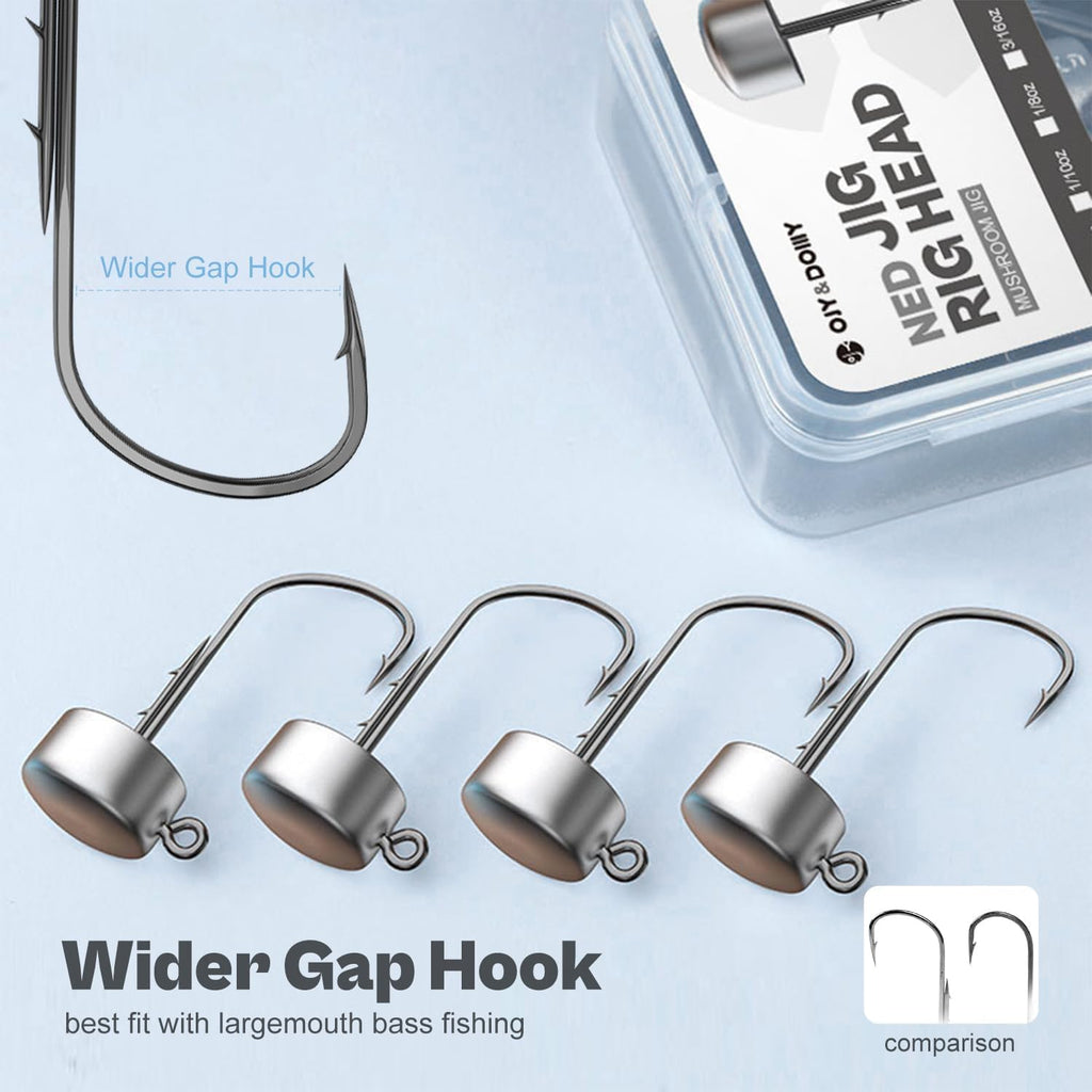Ned Rig Jig Heads, 20 Pack Finesse Mushroom Jig Hooks Kit for Bass Fishing 1/16 3/32 1/8 3/16Oz