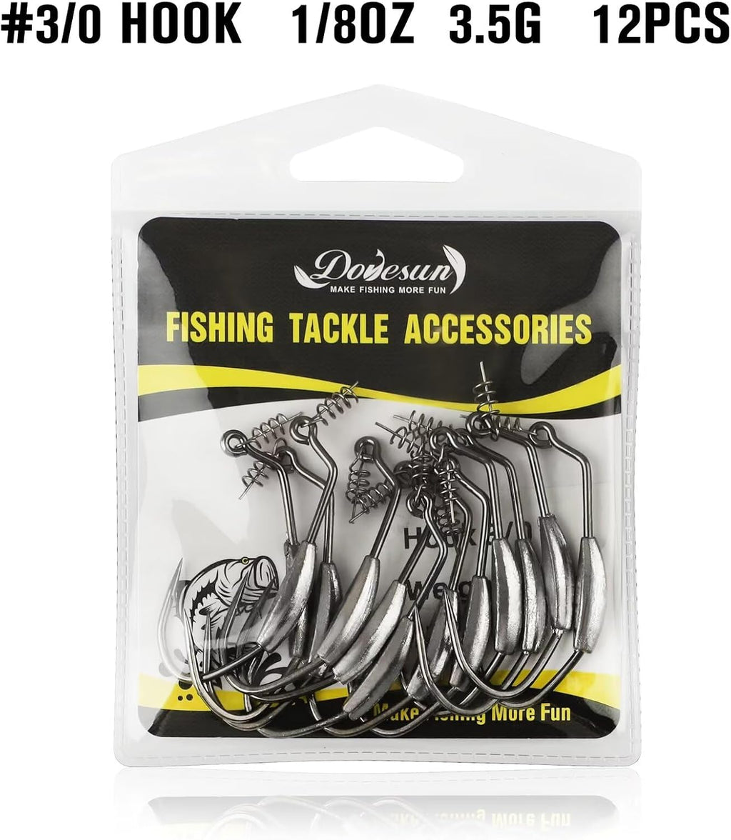 12PCS/44PCS Weighted Swimbait Hooks Weighted Fishing Hooks Saltwater Freshwater Worm Weedless Hooks for Bass Fishing 3/0 4/0 5/0