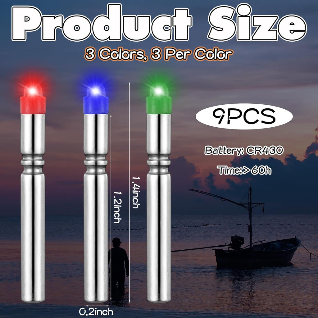 9 Pcs Fishing LED Bobber Light Replacement for Lures Fishing Glow Sticks Night Fish Light up Bobbers Floats and Rod Tips