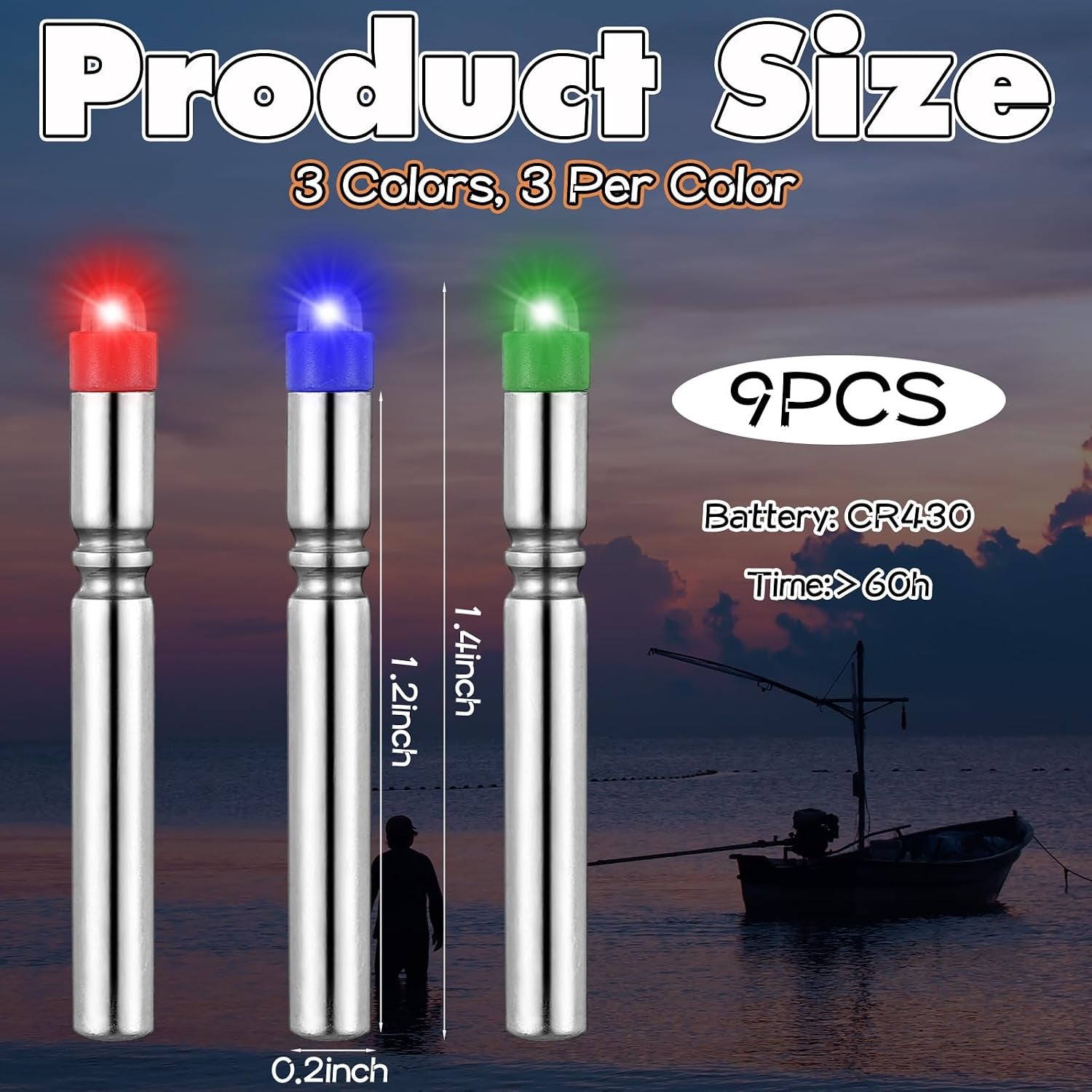9 Pcs Fishing LED Bobber Light Replacement for Lures Fishing Glow Sticks Night Fish Light up Bobbers Floats and Rod Tips